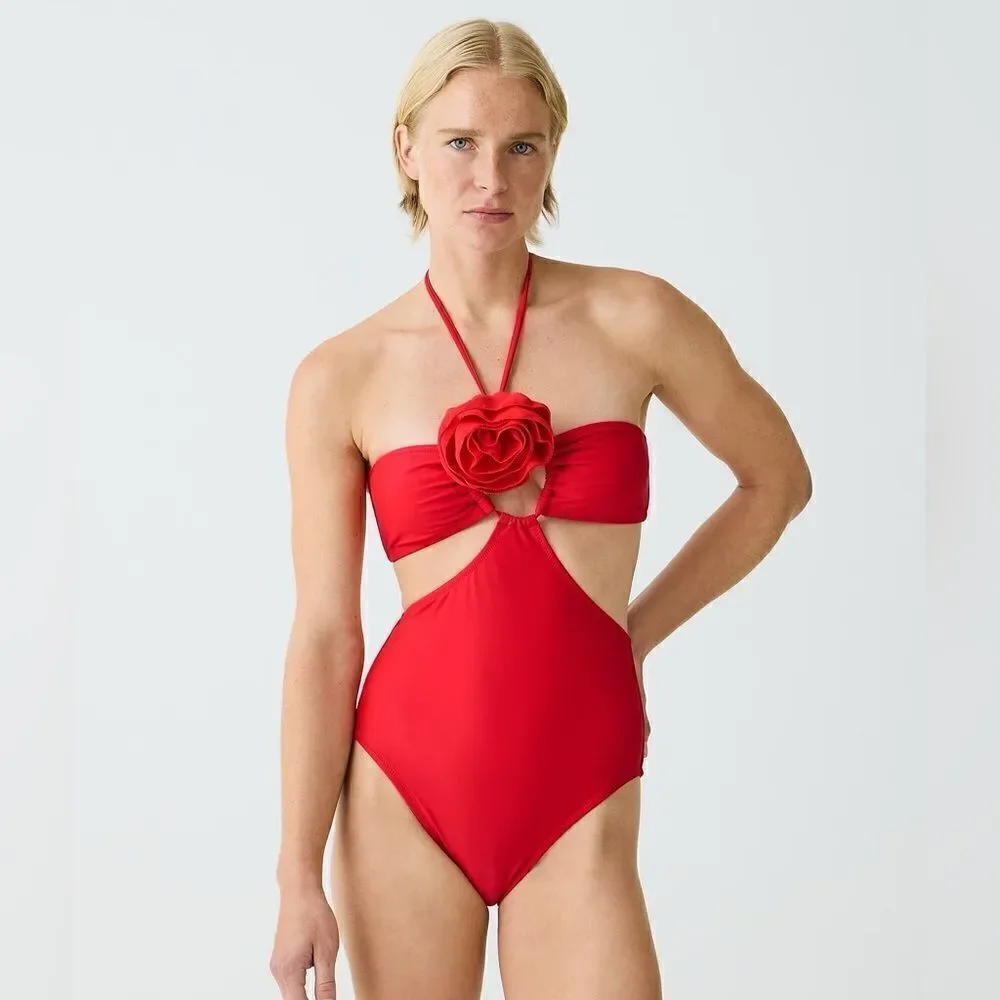 J Crew Rosette Side Cut-Out One Piece Swimsuit NWT